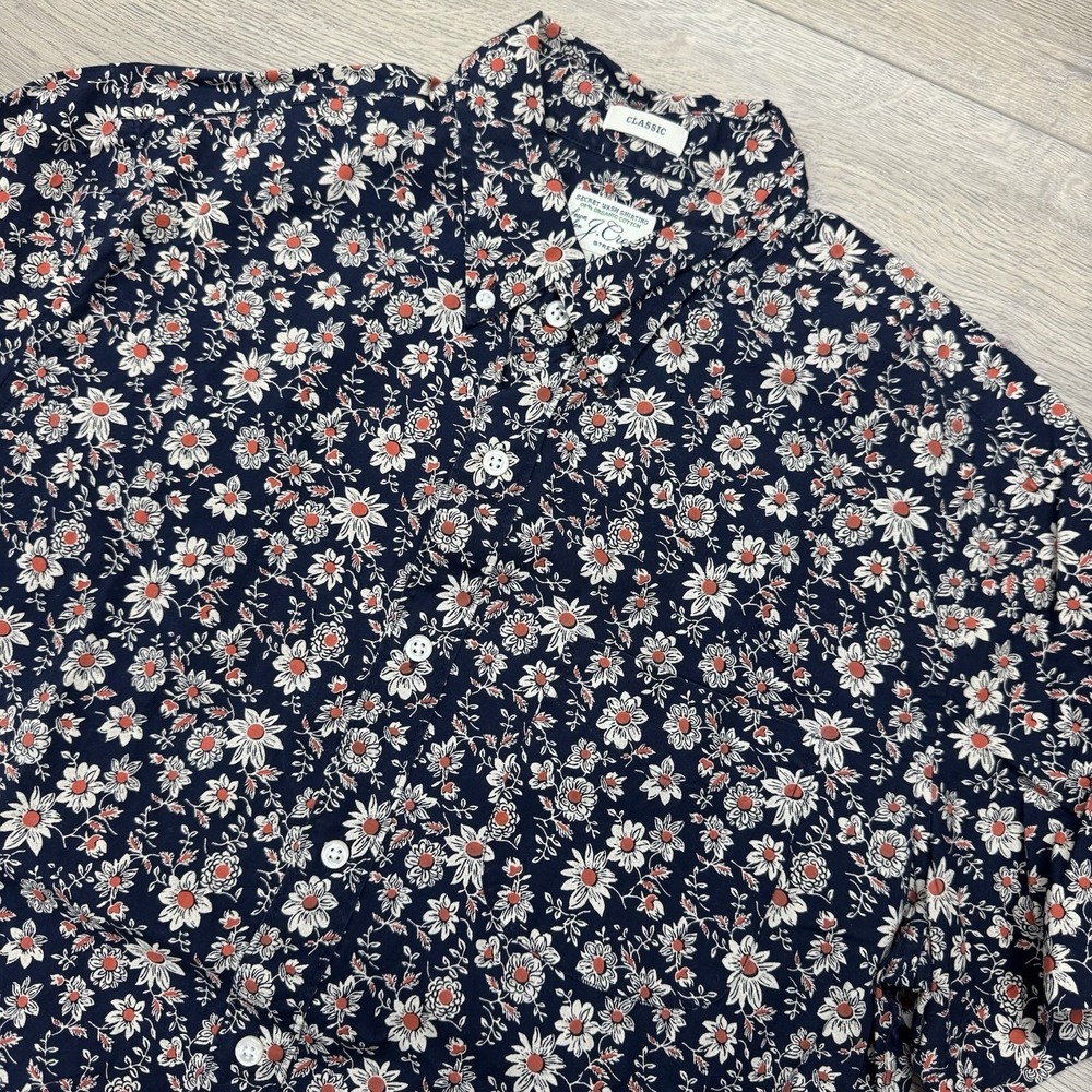 J Crew Secret Wash Shirting Organic Cotton Floral S/S Button Down Sz M